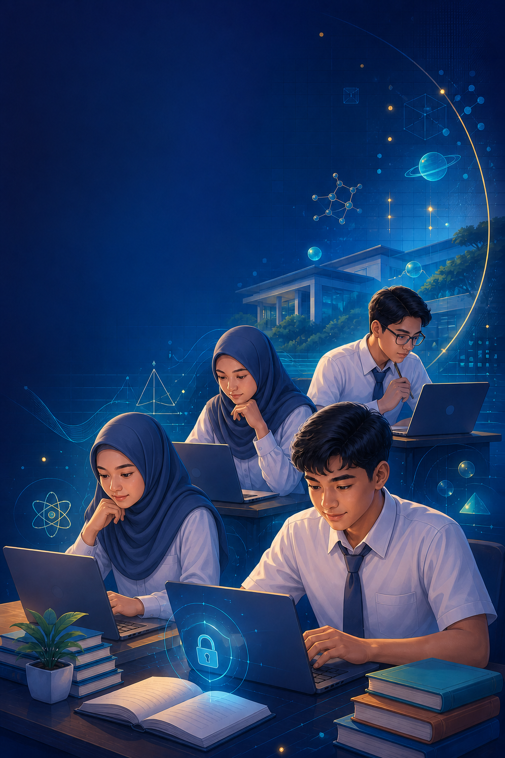 Siswa dan siswi madrasah belajar menggunakan teknologi